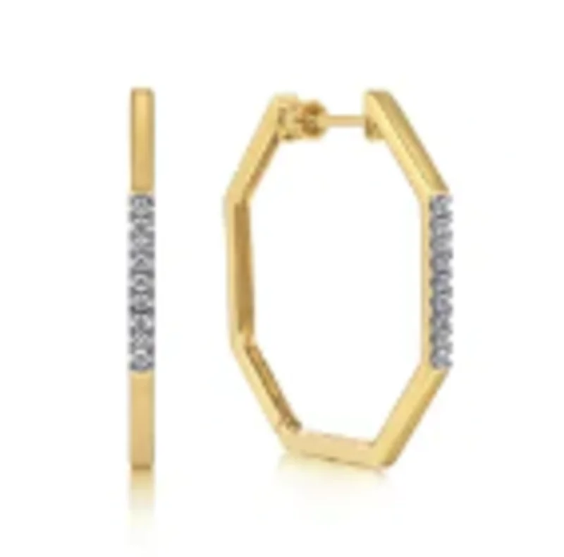 14KYG 0.15CTW BR DIA GEOMETRIC SHAPE 30M HOOP EARRINGS SERIAL#S1623970