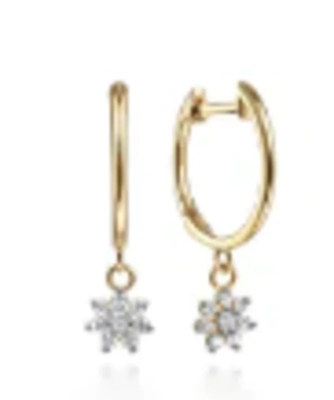 14KYG 0.15CTW BR DIA HUUGIE HOOP WITH PAVE DIA STAR DROP EARRINGS SERIAL#S1623967