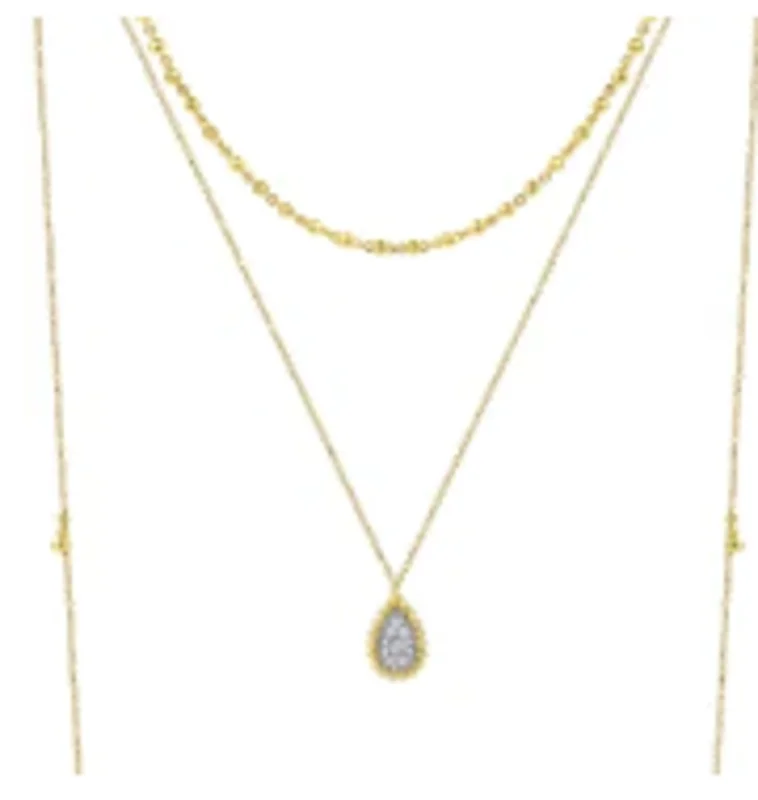 14KYG 0.17CTW BR DIA 3 STRAND TEARDROP DIA PAVE DROP NECKLACE   SERIAL#S1623956