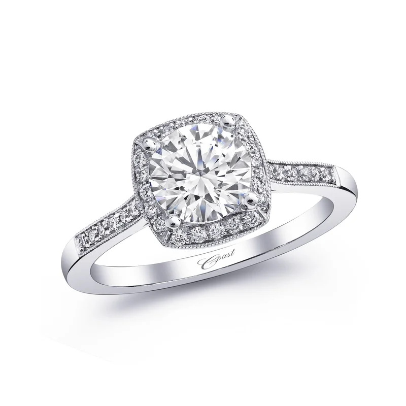 14KYG 0.19CTW BR DIA HALO PAVE MILGRAIN CATHEDRAL ENG RING