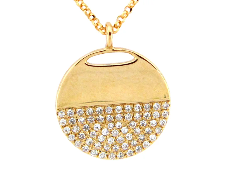 14KYG 0.21CTW BR HALF DIA DISC PENDANT NECKLACE