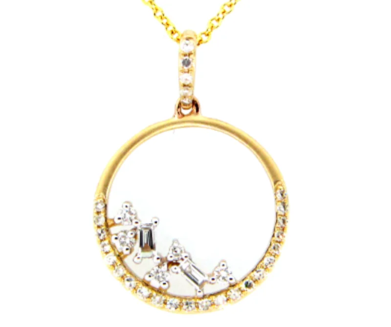 14KYG 0.23CTW BR AND BAG DIA CLUSTER OPEN CIRCLE PENDANT