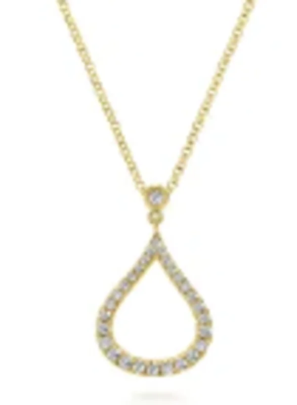 14KYG 0.24CTW BR DIA PAVE OPEN TEARDROP PENDANT NECKLACE    SERIAL# S791485