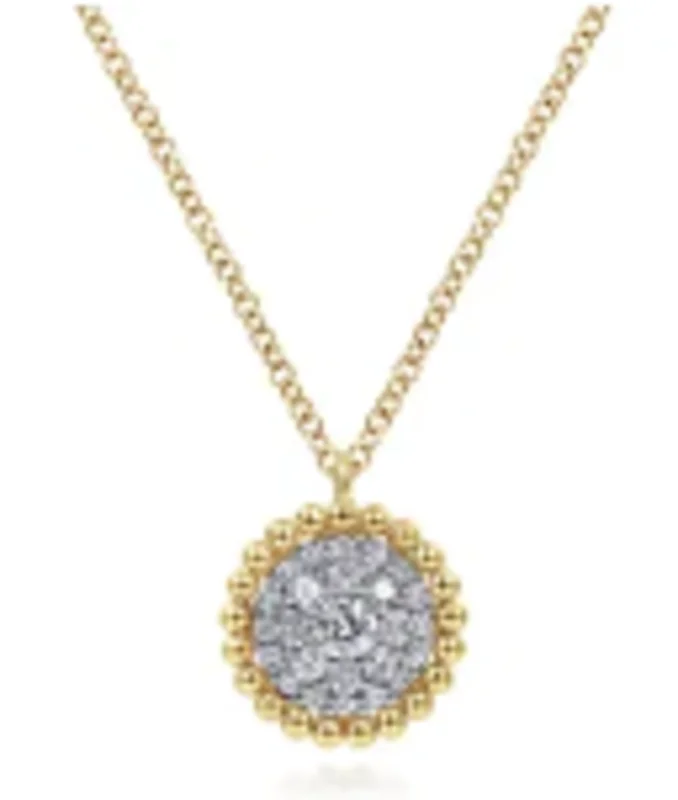 14KYG 0.25CTW PAVE BUJUKAN BEAD FRAME PENDANT NECKLACE