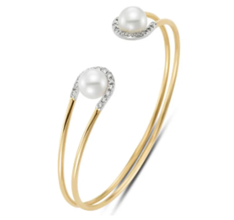 14KYG 0.26CTW 8-8.5MM BRACELET WITH PEARLS SURROUNDED BY DIA ON BOTH SIDES