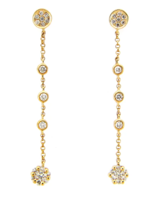 14KYG 0.32CTW BR DIA BEZEL SET CHAIN W PAVE END DROP EARRINGS
