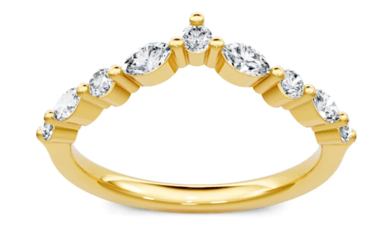 14KYG 0.33CTW MQ AND BR CURVE WEDDING BAND