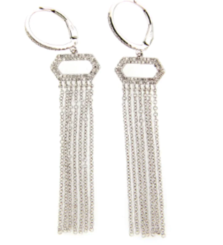 14KYG 0.35CTW BR DIA W CHAIN TASSEL DANGLE EARRINGS