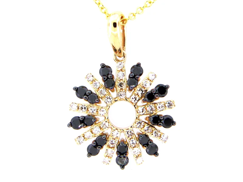 14KYG 0.49CTW BR AND BLK SUN PENDANT NECKLACE