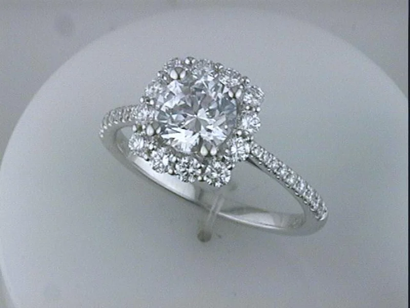14KYG 0.55CTW BR DIA OV PRONG SET HALO AND CATHEDRAL SHANK ENG RING