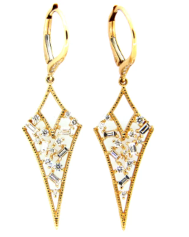 14KYG 0.65CTW BR AND BAG DIA MILGRAIN VINTAGE TRIANGE DROP EARRINGS