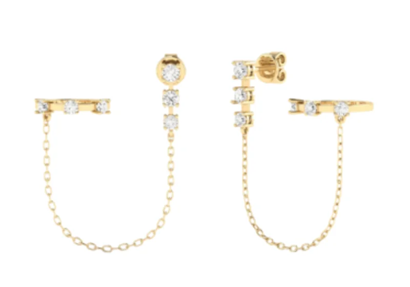 14KYG 1.00CTW BR LAB DIA ORBIT CHAIN CUFF EARRINGS