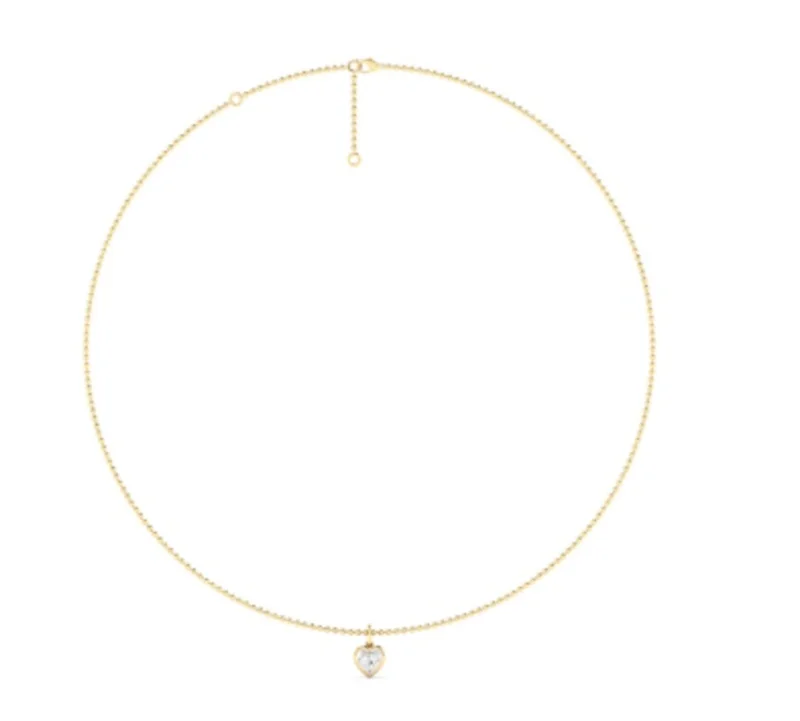 14KYG 1.00CTW HS LAB BEZEL SET PENDANT W BALL CHAIN NECKLACE