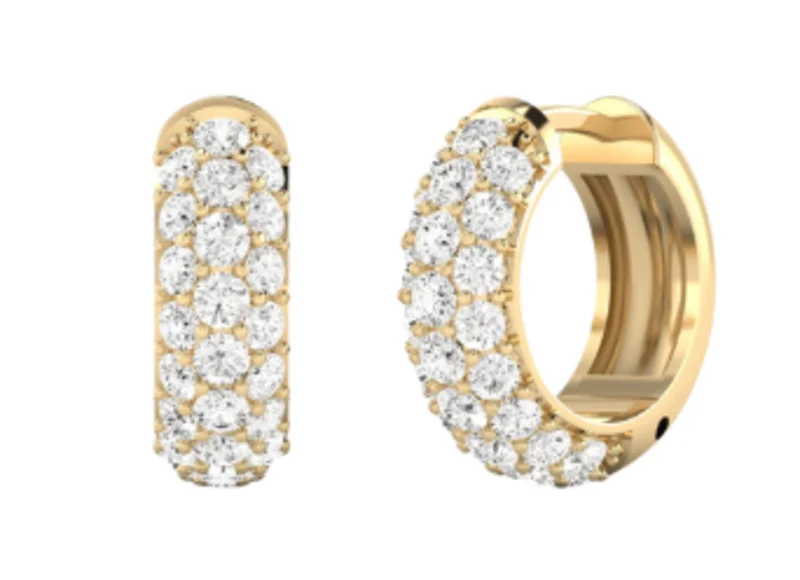 14KYG 2.00CTW BR LAB DIA 3 ROW PAVE DOMED HUGGIE HOOP EARRINGS
