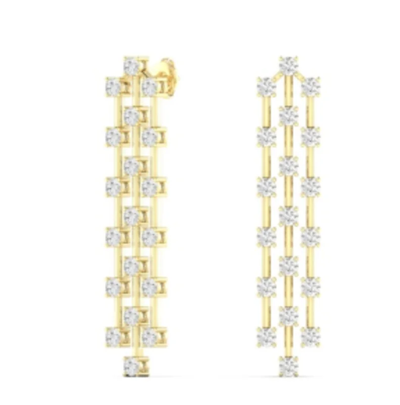 14KYG 2.55CTW BR LAB DIA TRIPLE ROW ORBIT DROP EARRINGS