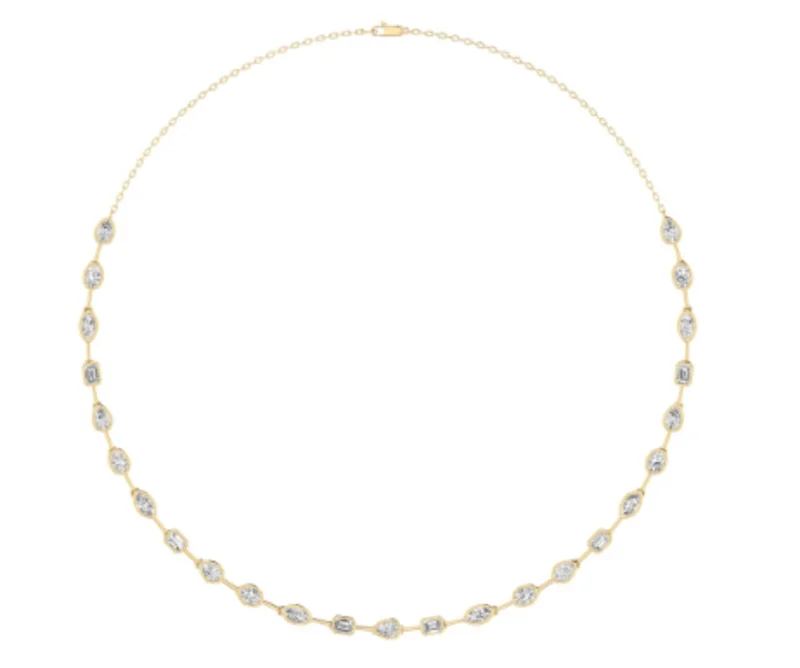 14KYG 5.00CTW LAB DIA MIX BEZEL SET STATION NECKLACE