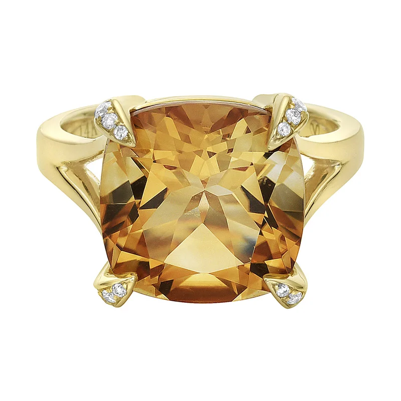 14KYG 6.24CT CINTRINE AND 0.11CTW BR DIA PRONG RING