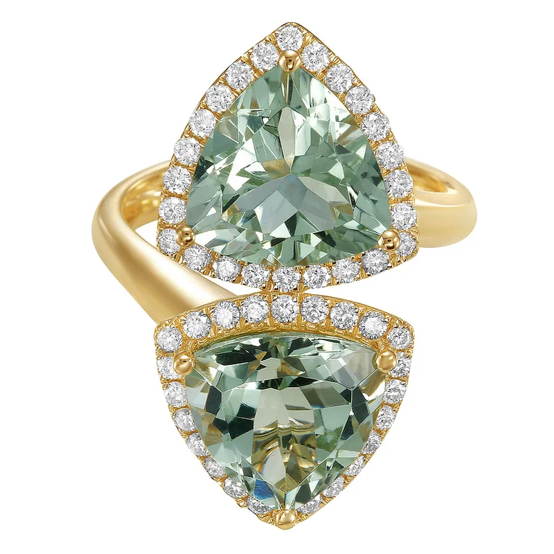 14KYG 6.36CTW MINT GREEN QUARTZ AND 0.54CTW BR DIA HALO SPLIT BYPASS RING