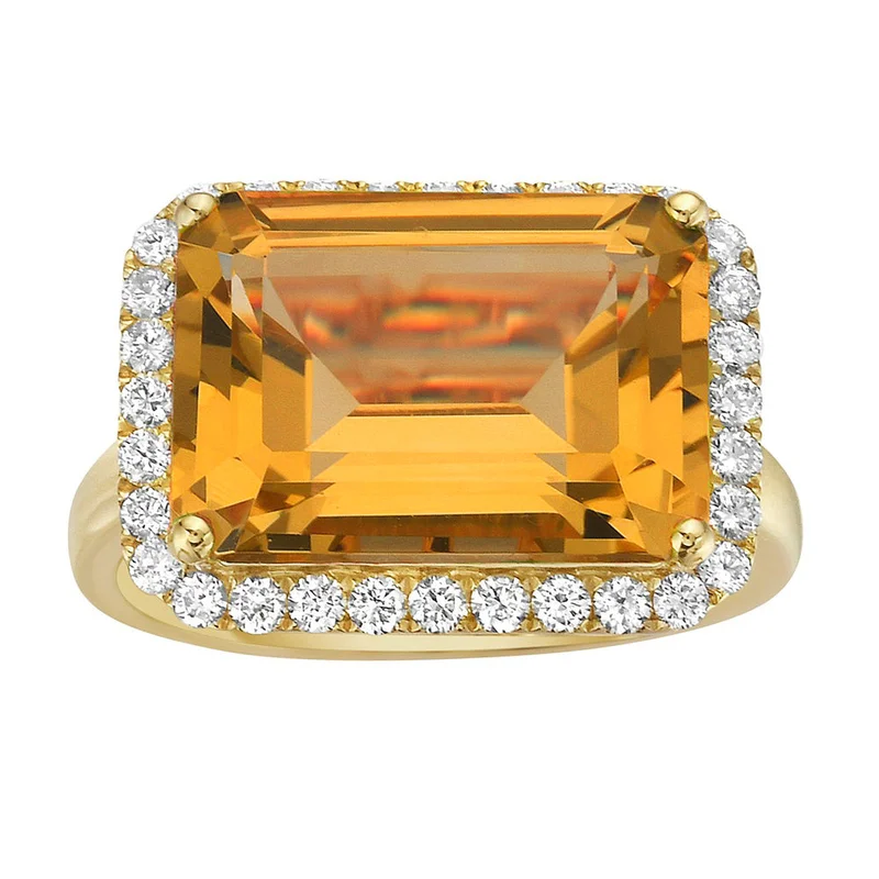 14KYG 7.10CT CITRINE AND 0.44CTW BR DIA HALO RING