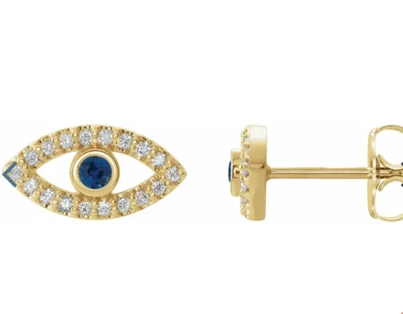 14KYG BLUE AND WHITE SAPPHIRE EYE EARRINGS