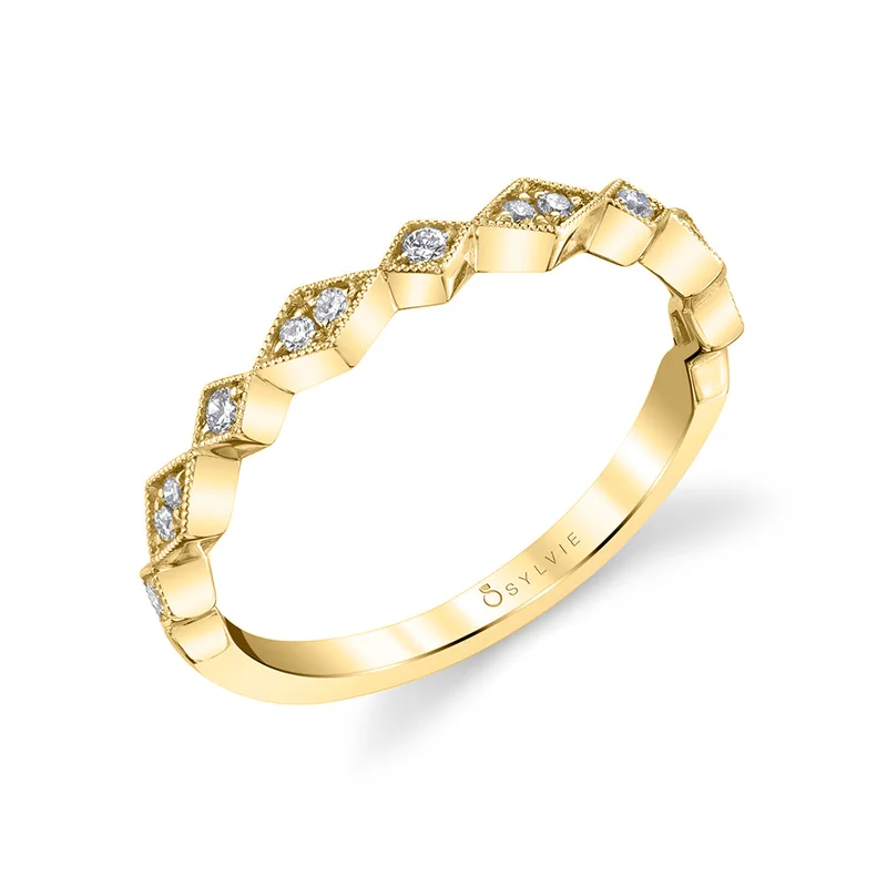 14KYG BR 0.12CTW DIA DIA MILIGRAIN STACKABLE BAND.