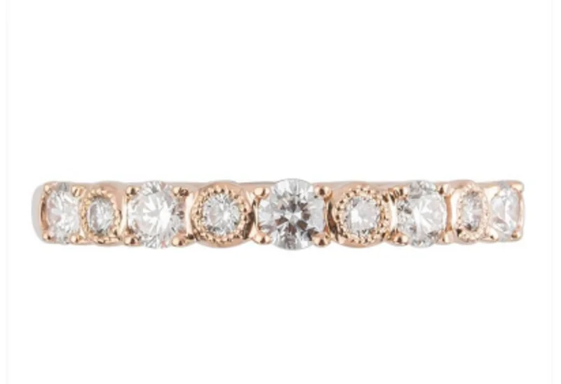 14KYG BR 0.49CTW DIA ALTERNATING MILGRAIN BEZEL & PRONG SET BAND.