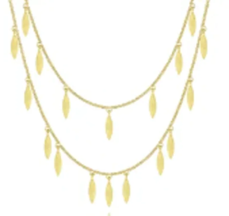 14KYG TWO STRANDW/MARQUISE SHAPE DROPS