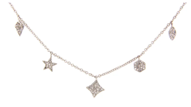 14KYG/WG 0.29CTW BR DIA MIXED SHAPES DANGLE WITH BOLO CHAIN NECKLACE