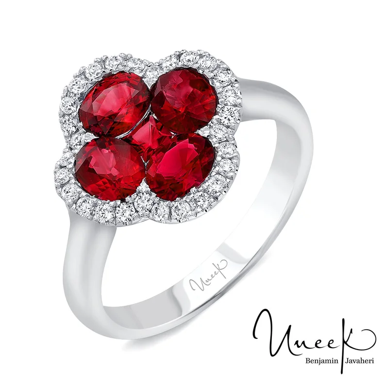 18KWG 0.25CTW BR DIA & 0.15CTW PR  RUBY & 1.65CTW OV RUBY COLORED STONE RING1PR= 0.15CTW  4 O