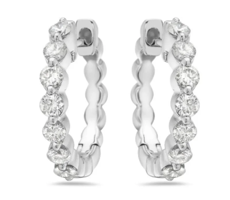 18KWG 0.67CTW BR DIA HUGGIE HOOP EARRINGS