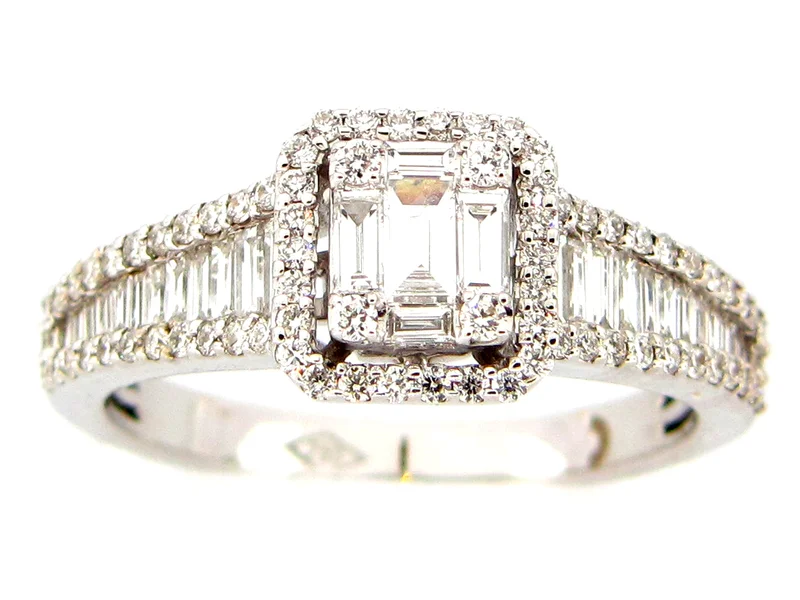 18KWG 0.75CTW BR AND BAG DIA HALO WITH CHANNEL SET SHANK FASHION RING