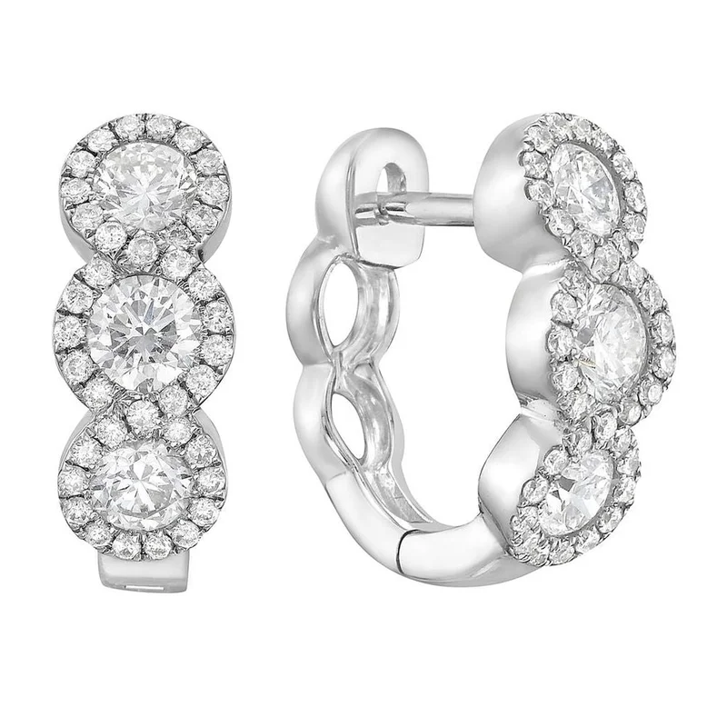 18KWG 0.93CTW BR DIA HALO STATION HOOP EARRINGS
