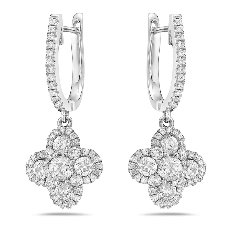 18KWG 1.55CTW BR DIA FLOWER DANGLE EARRINGS