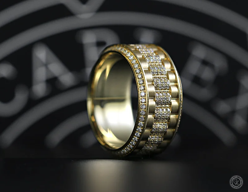 18KWG & 18KYG 1.15CTW WITH DIAMOND CENTER AND DIAMOND EDGES BAND 11 MM WIDE FINGER SIZE 7