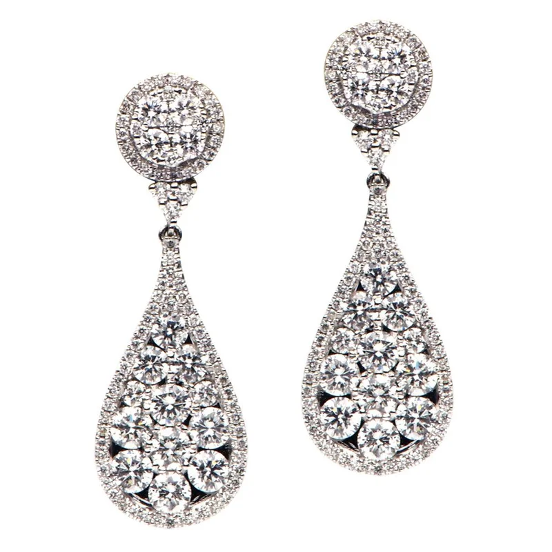 18KWG 2.67CTW BR DIA PS CLUSTER HALO DROP EARRINGS