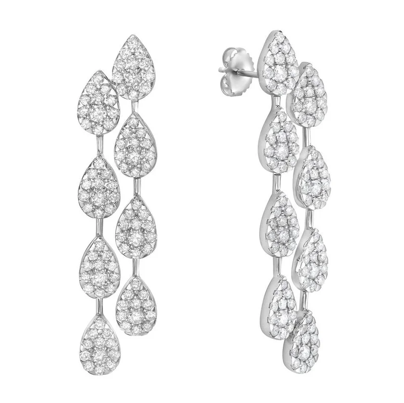 18KWG 4.67CTW BR DIA PS TWO STRAND CLUSTER DANGLE EARRINGS