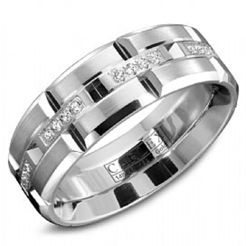 18KWG BR 0.21CTW DIA 7.5MM WIDE SANDPAPER TOP&HIGH POLISH BEVEL BAND.FINGER SIZE 10 32 BR DI