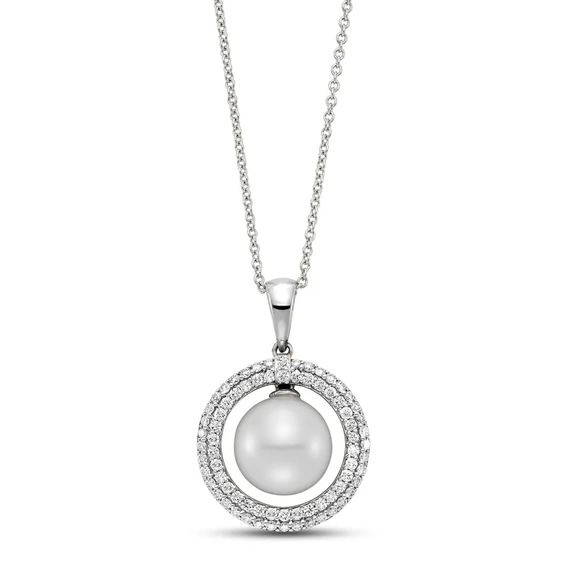 18KWG BR 0.52CT DIA/ 9.5-10MM FRESHWATER CULTURED PEARL PENDANT
