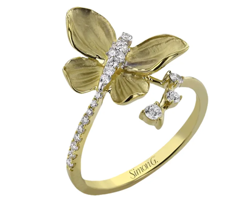 18KYG 0.19CTW BR DIA OPEN DRAGONFLY BAND SIZE : 5