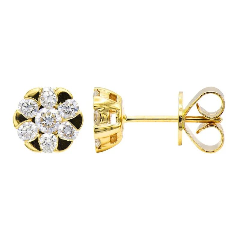 18KYG 0.66CTW BR DIA FLOWER GOLD STUD EARRINGS