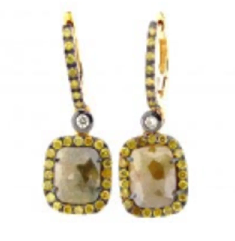 18KYG 2.61CTW ROSE CUT YLLW SLICE CNTR W 0.47CTW HALO EARRINGS