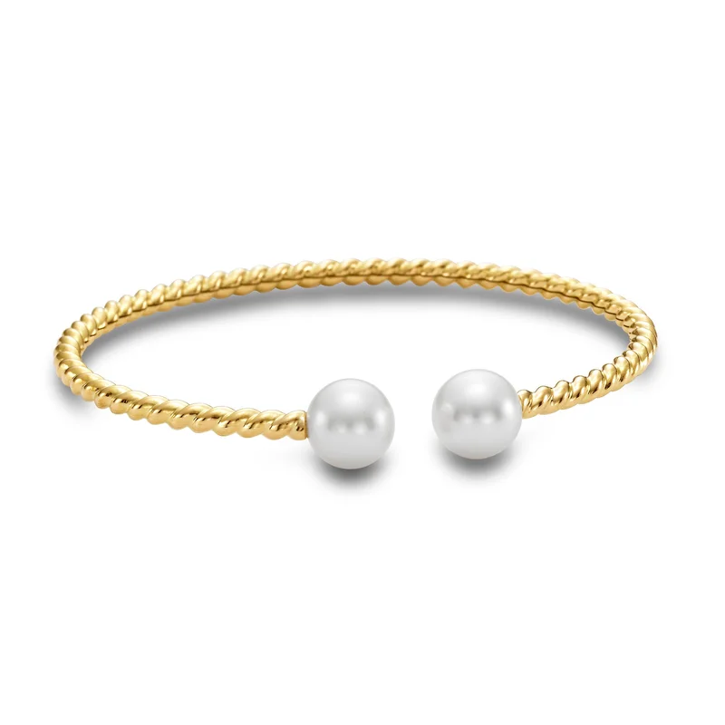 18KYG 9-9.5MM CULTURED PEARL TWIST FLEX BRACELET.