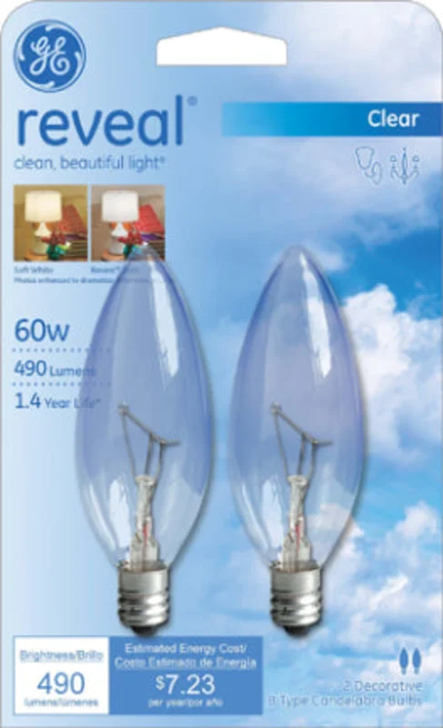 25W B10 Cand. Reveal Clear 2 pk