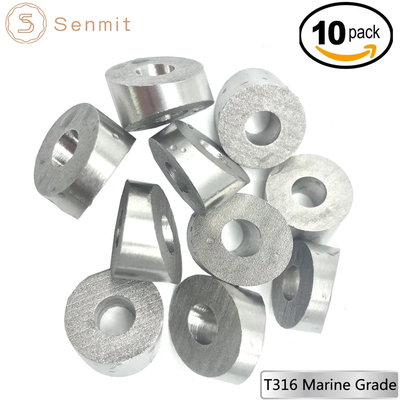 30 Degree Angle Beveled Washer for 1/8 Deck Cable railing Stainless Steel T316 Marine Grade 10 Pack,BW14