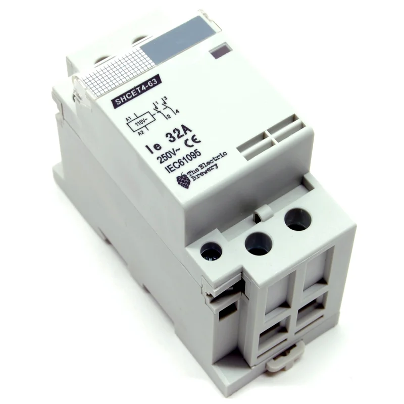 32A/250V DPST contactor, 110-120V AC coil, DIN rail mount