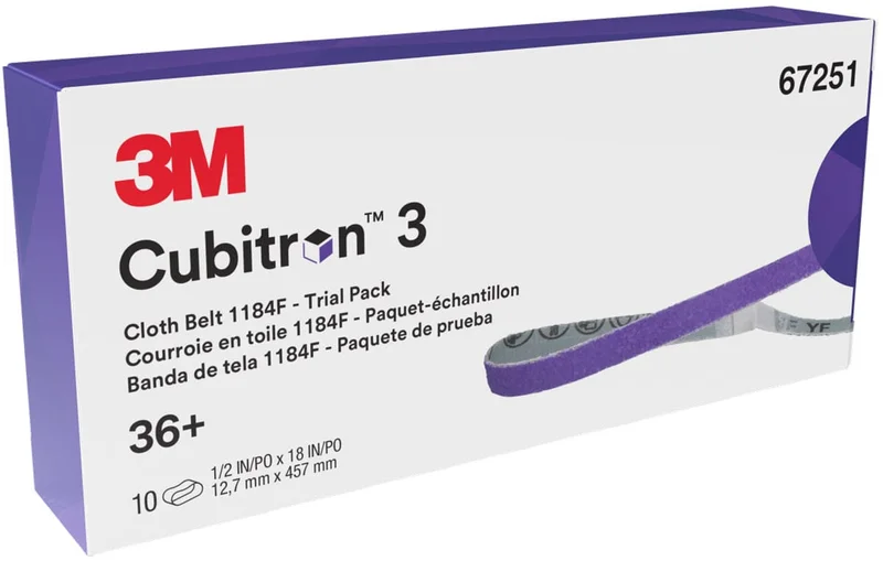 3M Cubitron 3 Cloth Belt 1184F 1/2" x 18" - YF Weight Fabri-Lok Single-Flex - Trial Pack