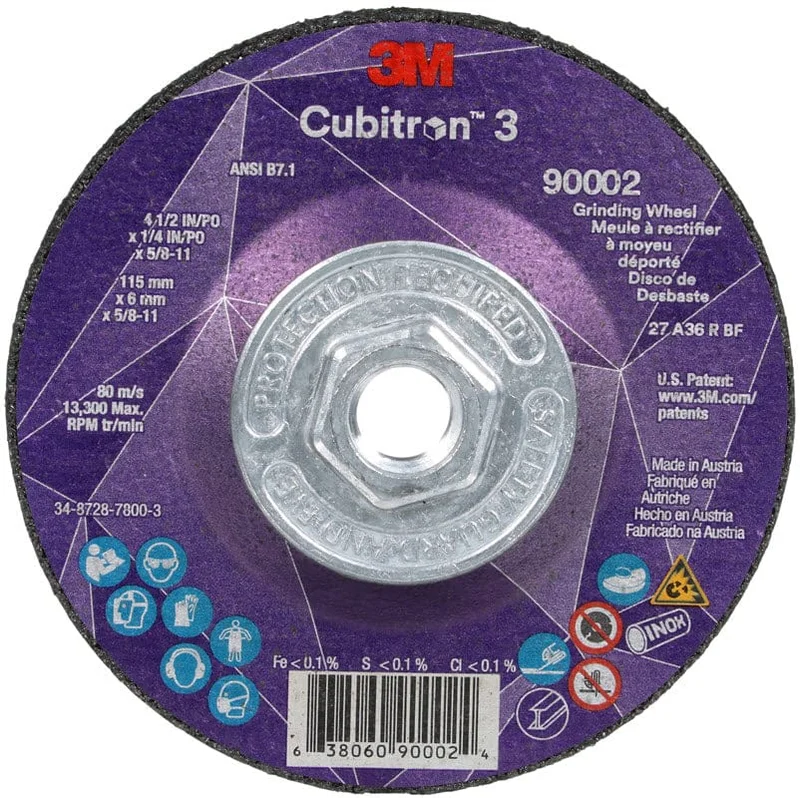 3M Cubitron 3 Depressed Center Grinding Wheel w/Hub - 4 1/2" X 1/4" Type 27 90002