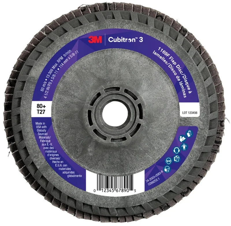 3M Cubitron 3 Flap Disc 1169F 4 1/2" x 5/8"-11 Type 27 Grade 80+ 7100380300
