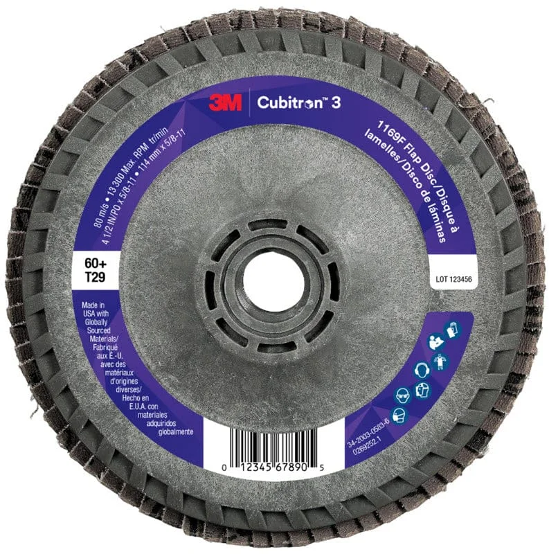 3M Cubitron 3 Flap Disc 1169F 4 1/2" x 5/8"-11 Type 29 Grade 60+ 7100380349
