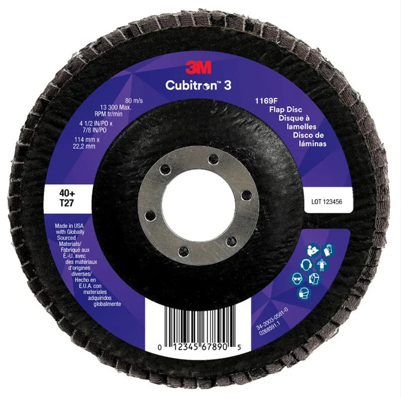 3M Cubitron 3 Flap Disc 1169F 4 1/2" x 7/8" Type 27 Grade 40+ 7100380474